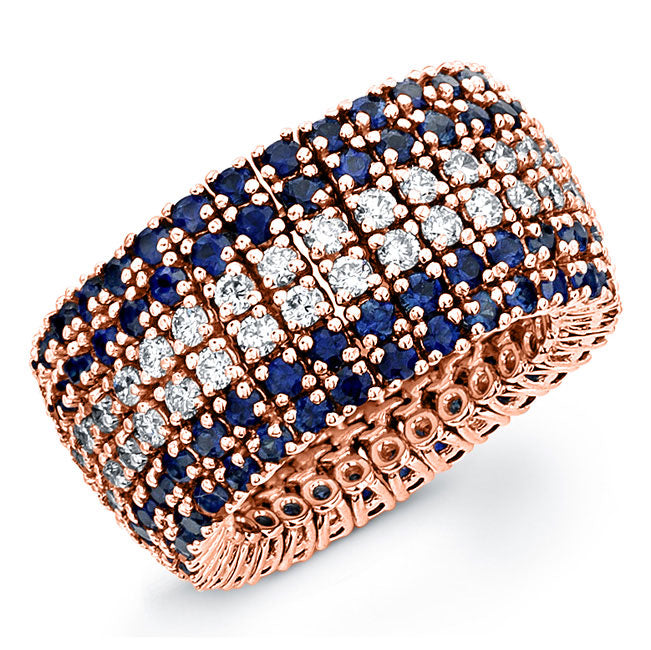 6-Row Diamonds and Sapphires Cocktail Ring