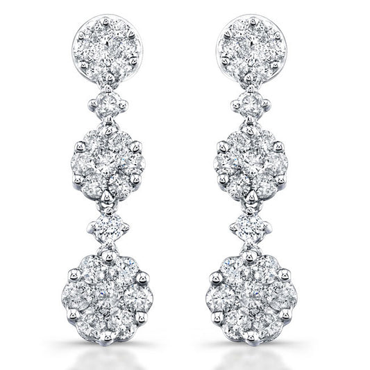 Modern Style Cluster Dangling Diamond Earrings