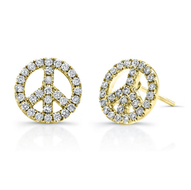 Peace Sign Diamond Stud Earrings