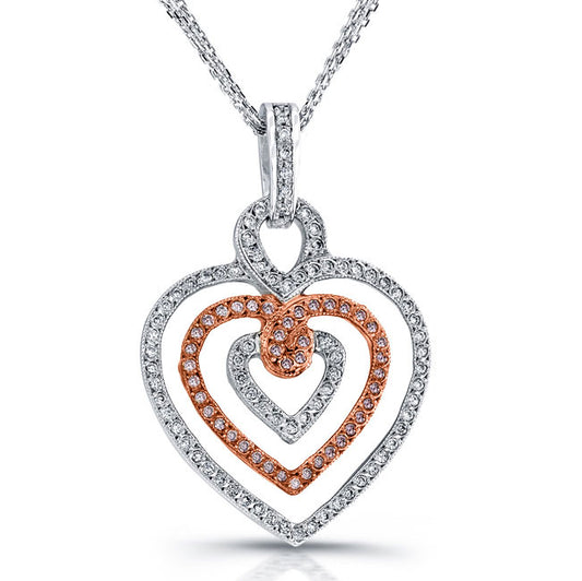 Vintage Style Tri-Heart Shape Engraved Pink Diamond Pendant