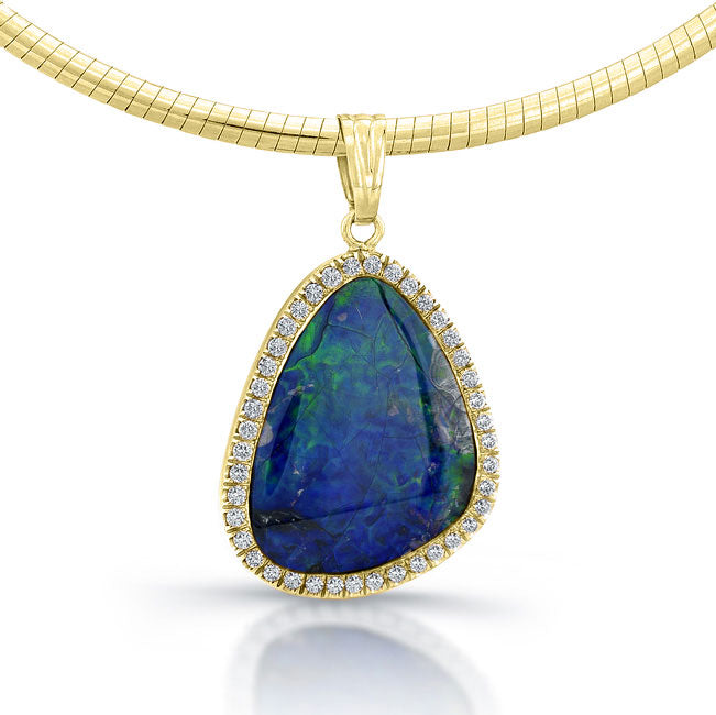 Opal Stone Halo Diamond Pendant