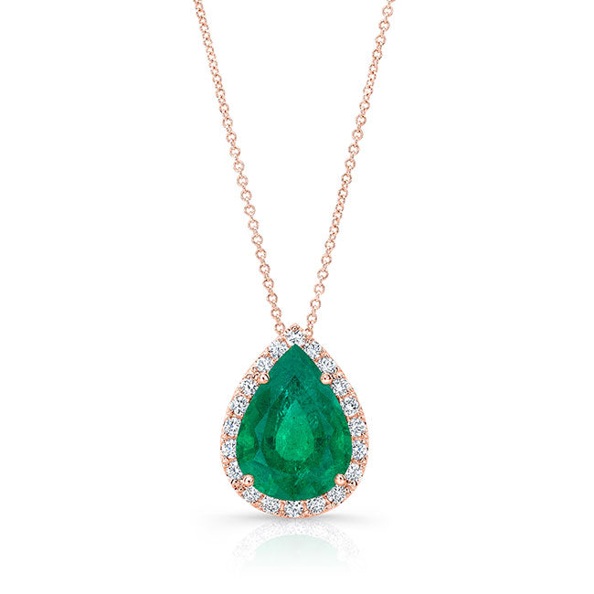 Pear Shape Green Emerald Diamond Pendant