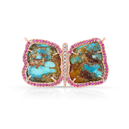 Butterfly Turquoise Pendant With Diamonds and Sapphires