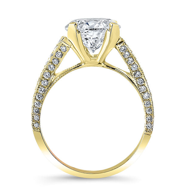 Modern Style Engraved Split Shank Diamond Engagement Ring