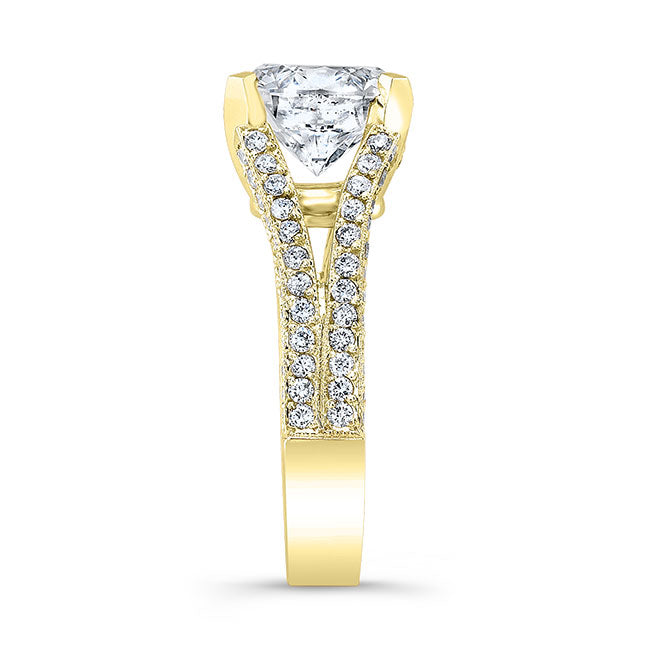 Modern Style Engraved Split Shank Diamond Engagement Ring