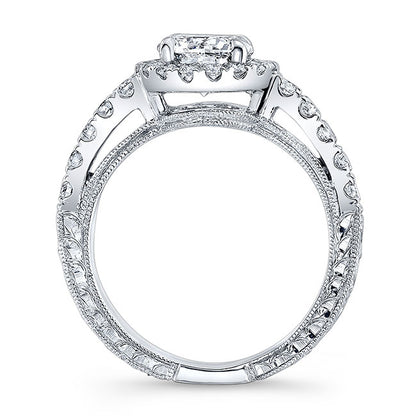 Modern Style Engraved Halo Diamond Engagement Ring