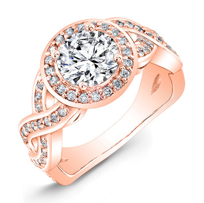 Vintage Style Twisted Shank Halo Diamond Engagement Ring