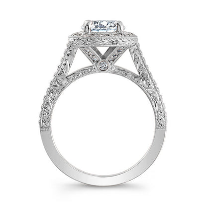 Vintage Style Engraved Halo Diamond Engagement Ring