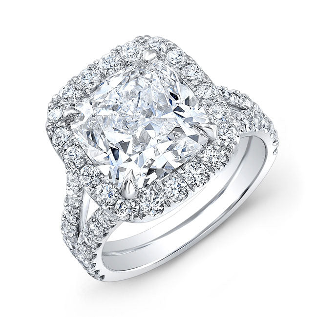 Modern Style Split Shank Halo Diamond Engagement Ring