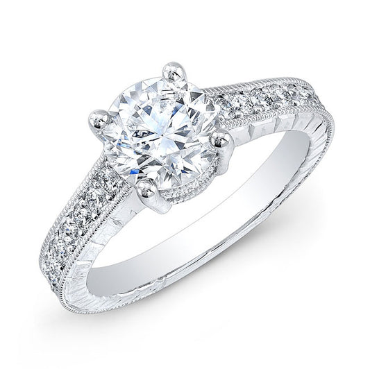 Vintage Style Engraved Diamond Engagement Ring