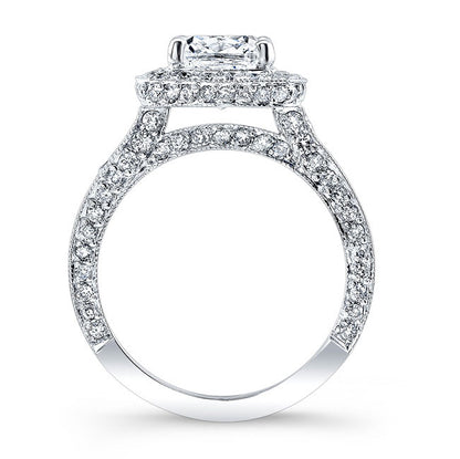 Vintage Style Engraved 3-Row Halo Diamond Engagement Ring