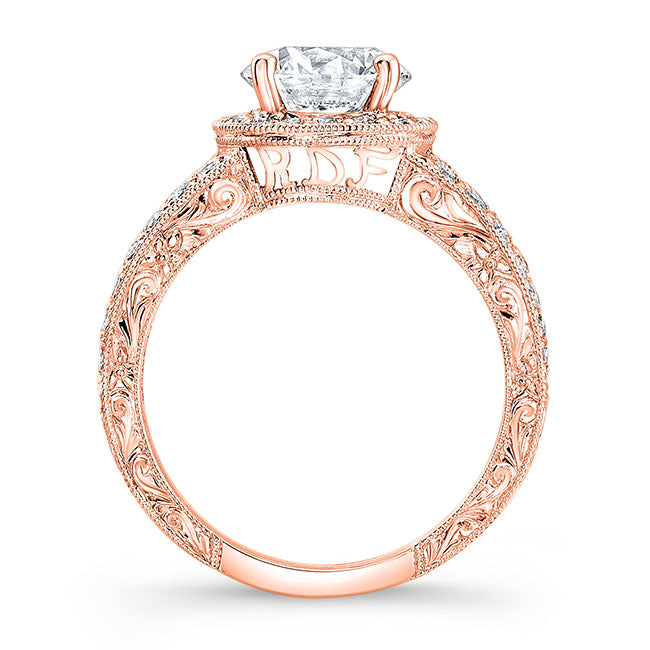 Vintage Style Engraved Halo Diamond Engagement Ring