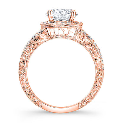 Vintage Style Engraved Halo Diamond Engagement Ring