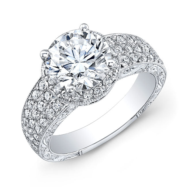 Vintage Style Engraved Halo Diamond Engagement Ring