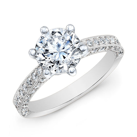 Classic Style Engraved Diamond Engagement Ring