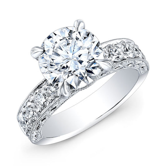 Vintage Style Engraved Diamond Engagement Ring