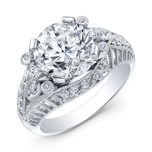 Vintage Style Engraved Diamond Engagement Ring