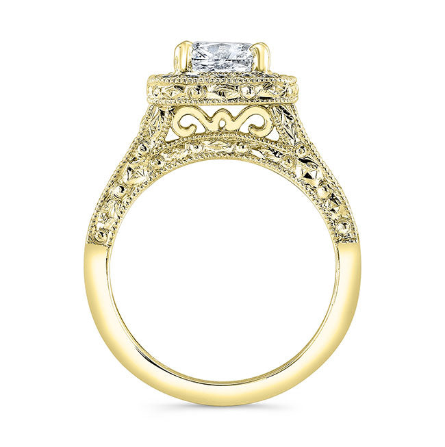 Vintage Style Engraved Halo Diamond Engagement Ring