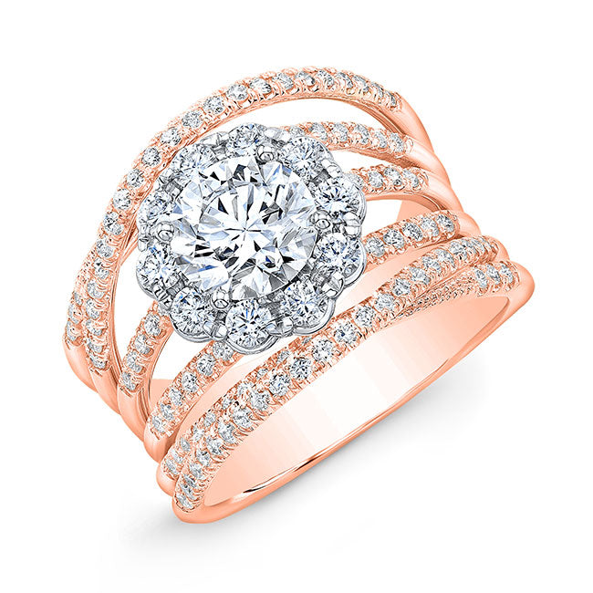 Modern Style Twisted Shank Halo Diamond Engagement Ring