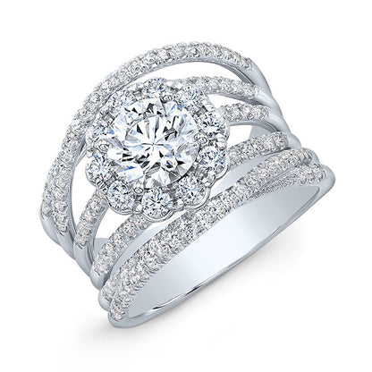 Modern Style Twisted Shank Halo Diamond Engagement Ring