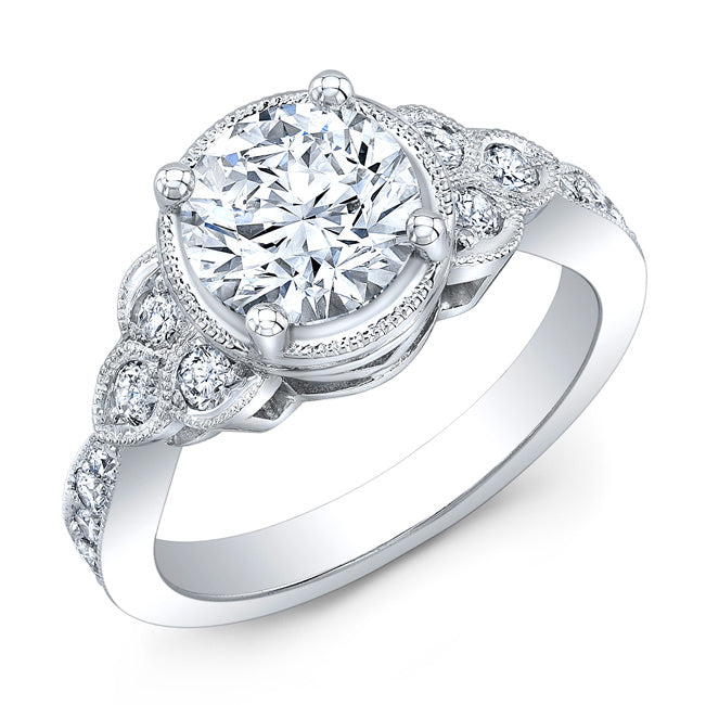 Vintage Style Engraved Diamond Engagement Ring