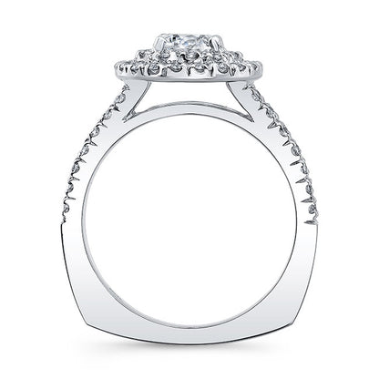 Modern Style Split Shank Double Halo Diamond Engagement Ring