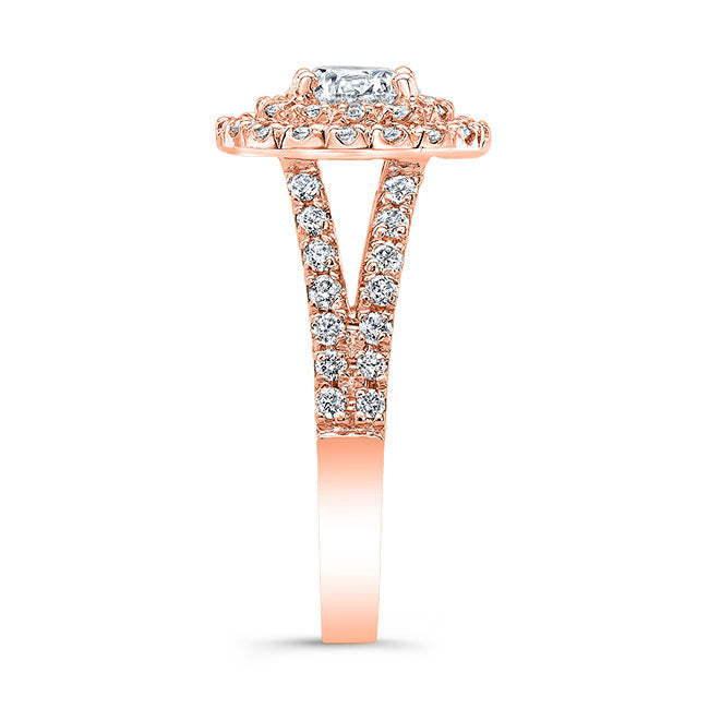 Modern Style Split Shank Double Halo Diamond Engagement Ring