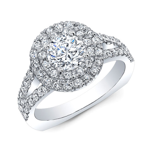 Modern Style Split Shank Double Halo Diamond Engagement Ring