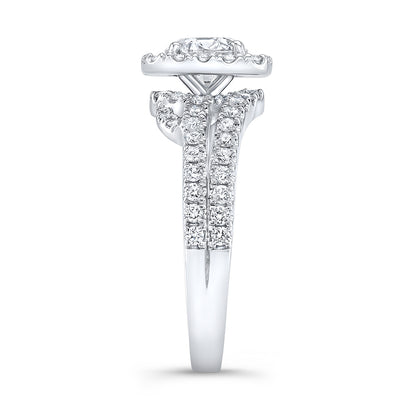 Modern Style Split Shank Halo Diamond Engagement Ring