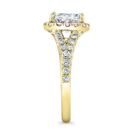 Modern Style Split Shank Halo Diamond Engagement Ring