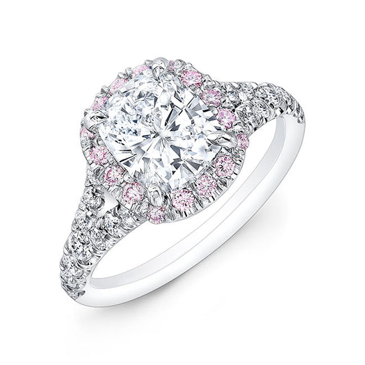 Modern Style Split Shank Halo Diamond Engagement Ring