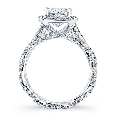 Modern Style Twisted Shank Halo Diamond Engagement Ring