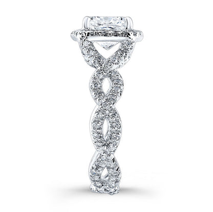 Modern Style Twisted Shank Halo Diamond Engagement Ring