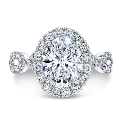 Modern Style Twisted Shank Halo Diamond Engagement Ring