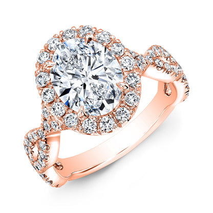 Modern Style Twisted Shank Halo Diamond Engagement Ring