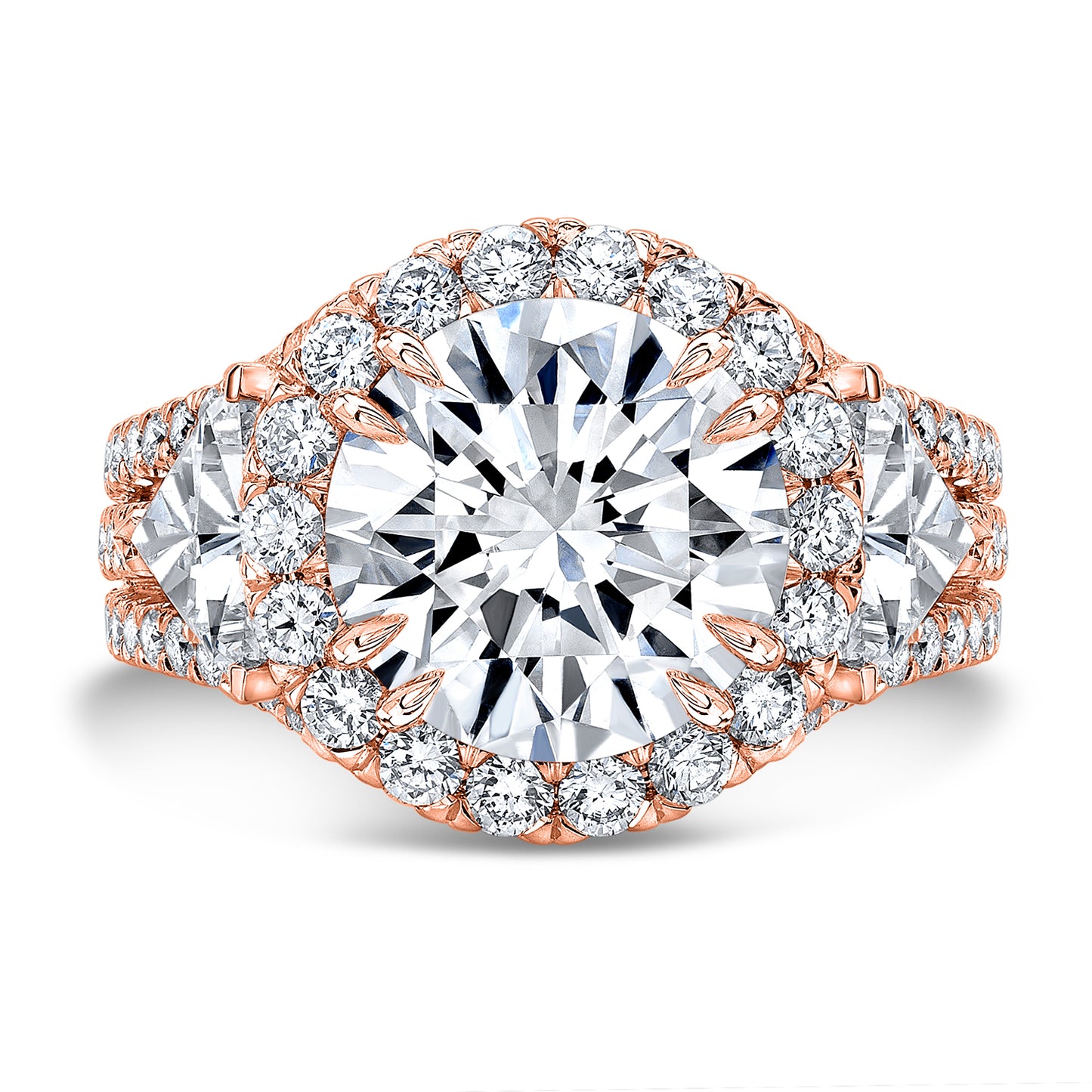 Modern Style 3-Row Halo Diamond Engagement Ring