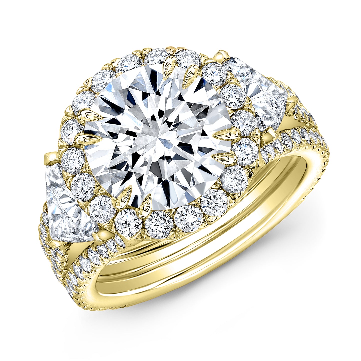 Modern Style 3-Row Halo Diamond Engagement Ring