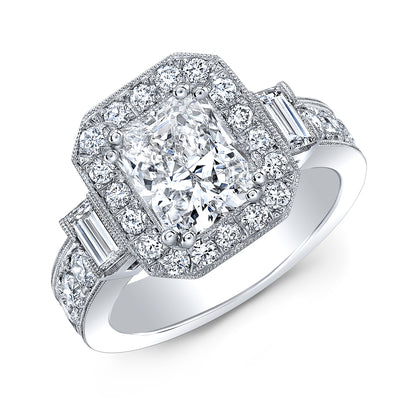 Vintage Style Engraved Halo Diamond Engagement Ring