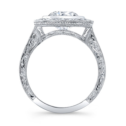 Vintage Style Engraved Halo Diamond Engagement Ring