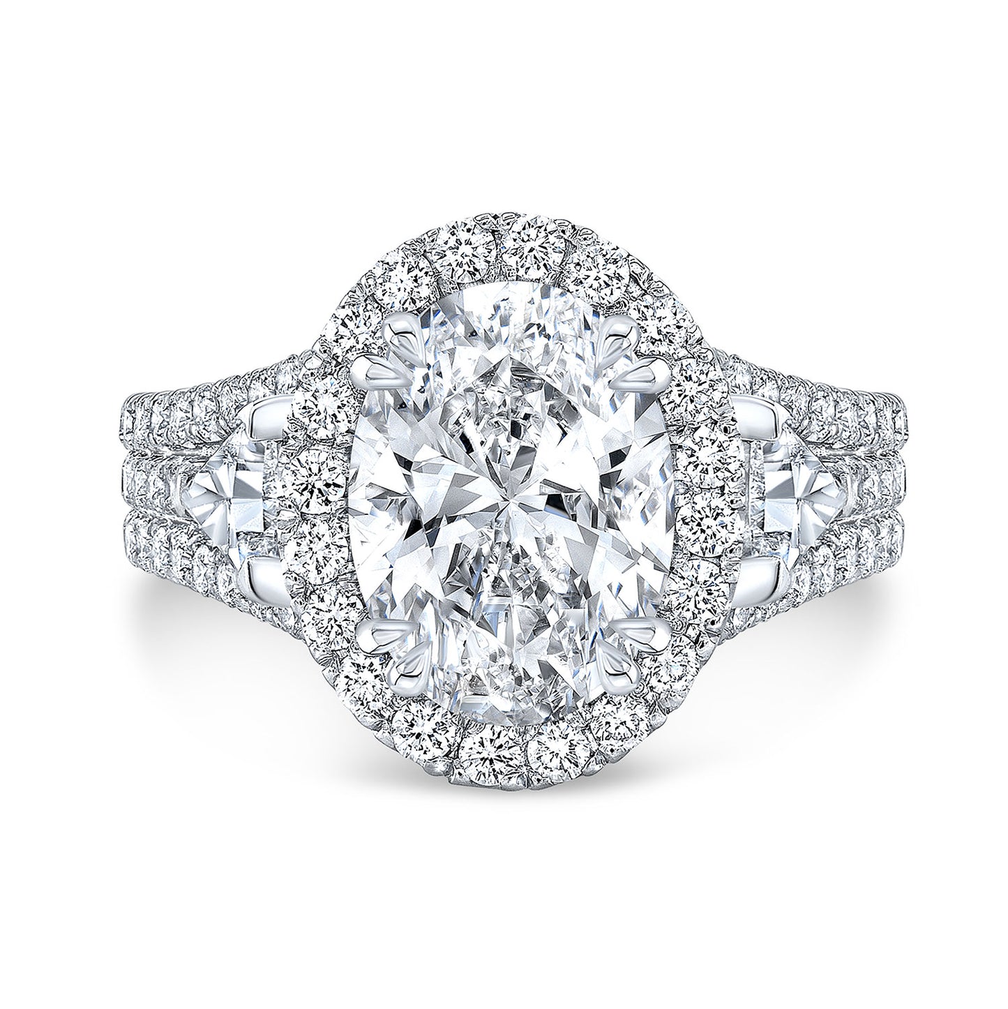 Modern Style 3-Row Halo Diamond Engagement Ring