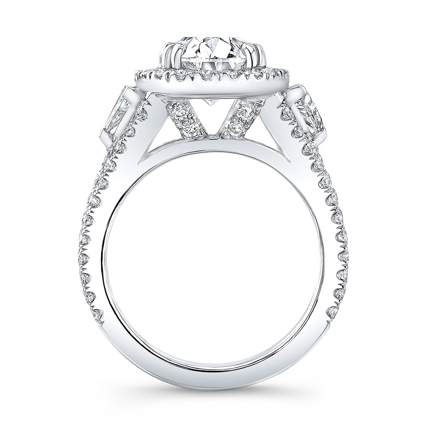 Modern Style 3-Row Halo Diamond Engagement Ring