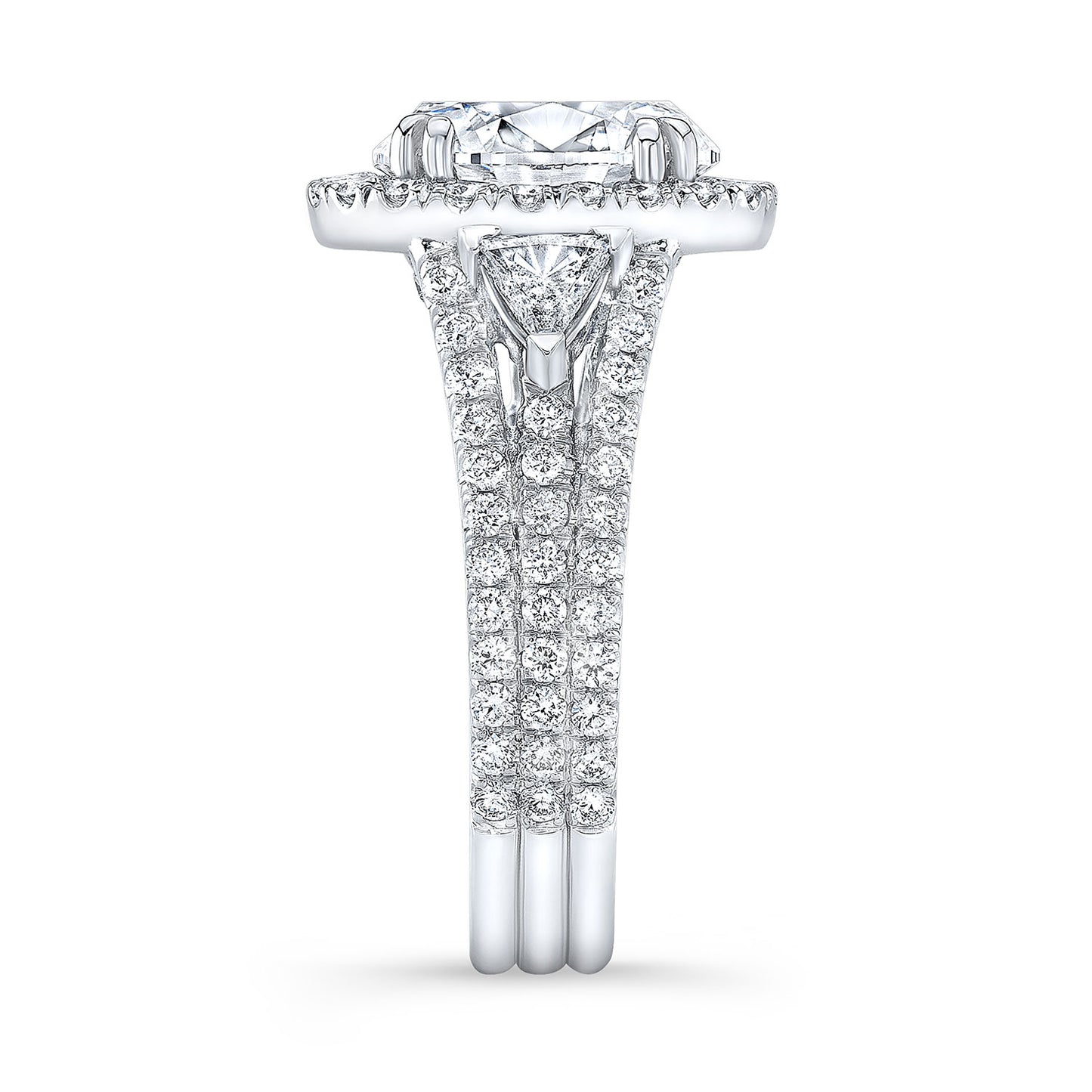 Modern Style 3-Row Halo Diamond Engagement Ring