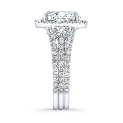 Modern Style 3-Row Halo Diamond Engagement Ring