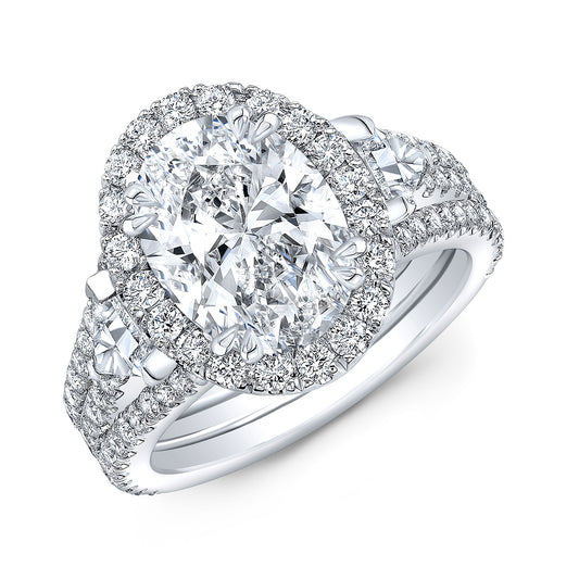 Modern Style 3-Row Halo Diamond Engagement Ring