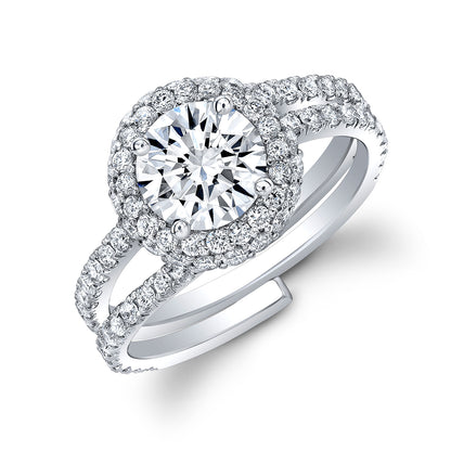 Modern Style Split Shank Halo Diamond Engagement Ring