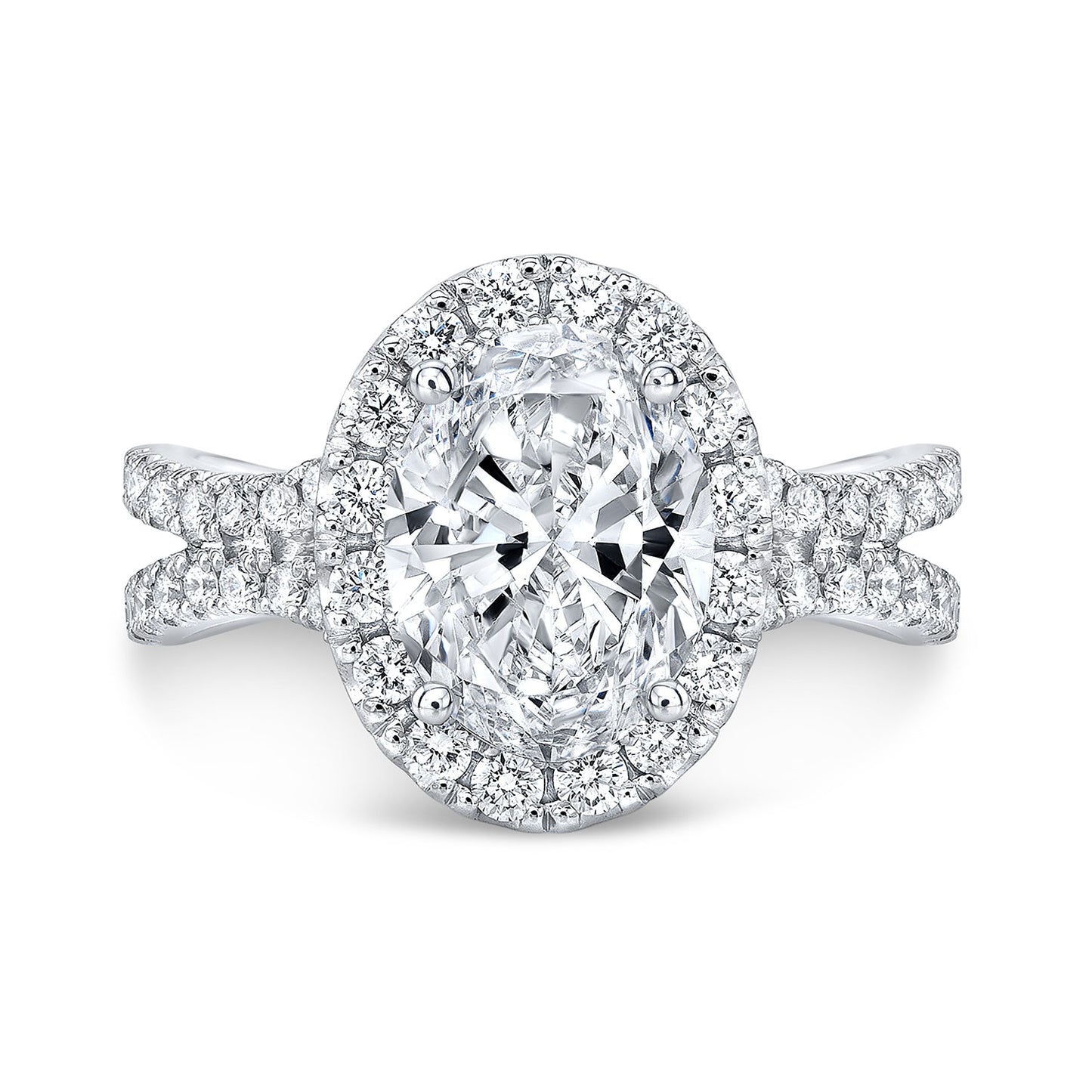 Modern Style Split Shank Halo Diamond Engagement Ring