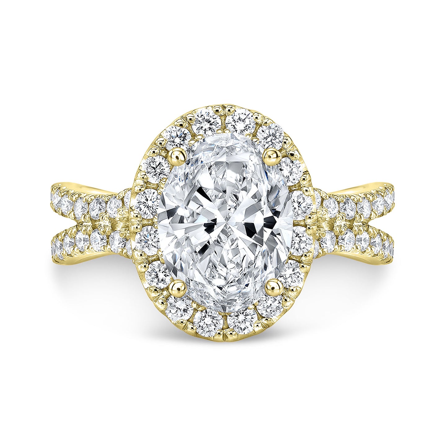 Modern Style Split Shank Halo Diamond Engagement Ring