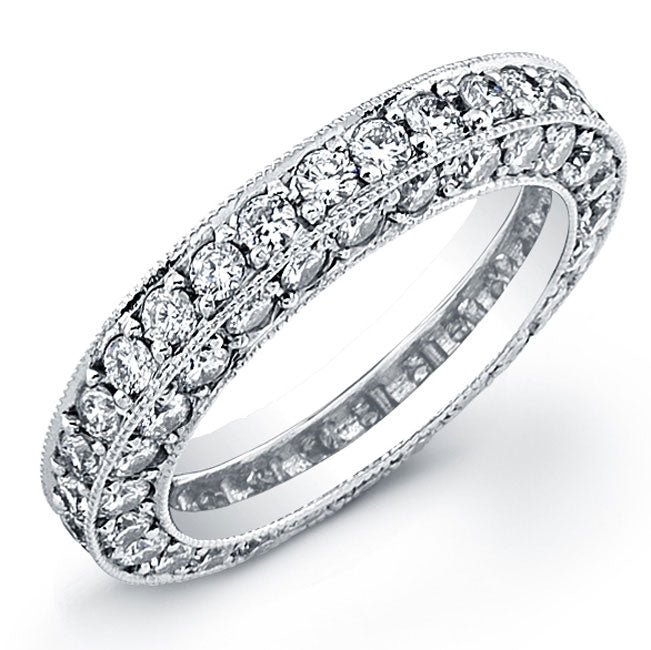 Vintage Style Engraved Diamond Wedding Band