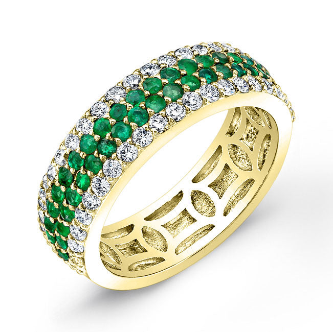 Modern Style 4-Row Diamond & Emerald Wedding Band