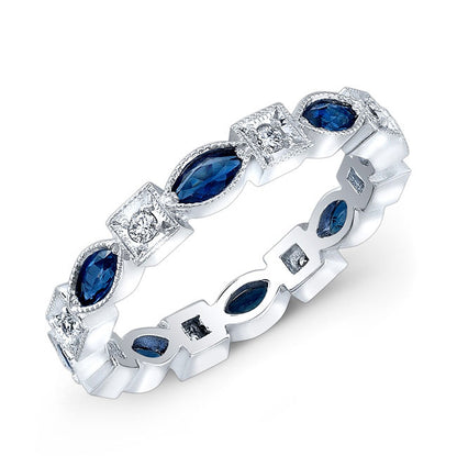 Art Deco Style Diamond And Sapphire Engraved Eternity Band